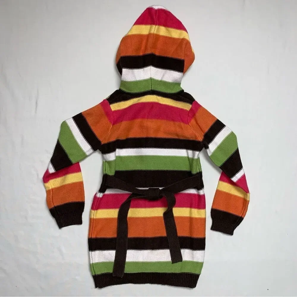 Gymboree Cardigan Sweater Girls 3-4 Fall Colorful striped Long Belt Button Front